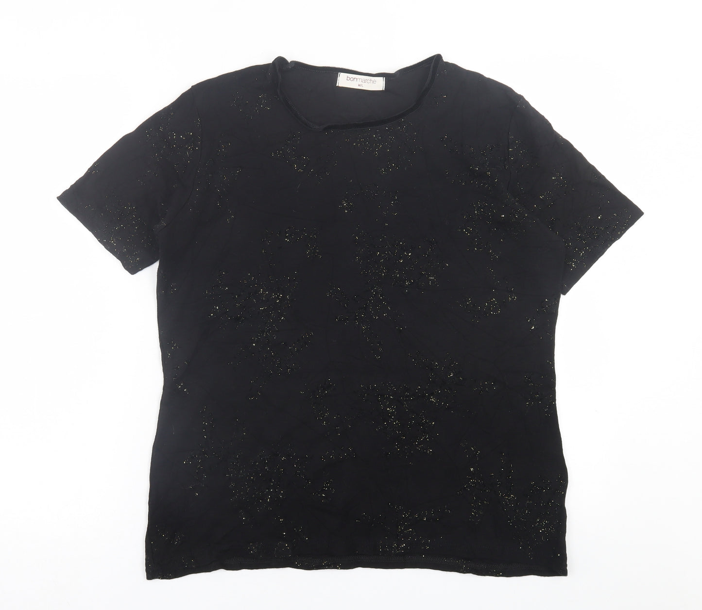 bonmarch Womens Black  Viscose Basic T-Shirt Size M Crew Neck