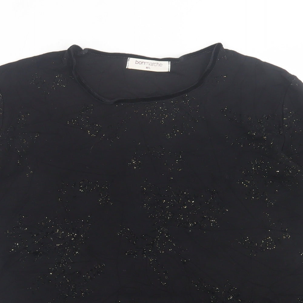 bonmarch Womens Black  Viscose Basic T-Shirt Size M Crew Neck