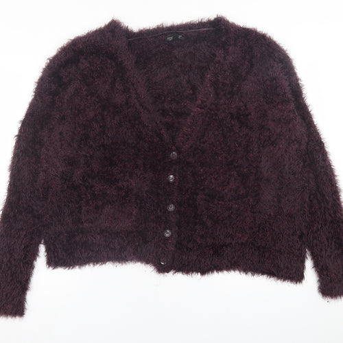 Topshop Womens Purple V-Neck  Nylon Cardigan Jumper Size 14