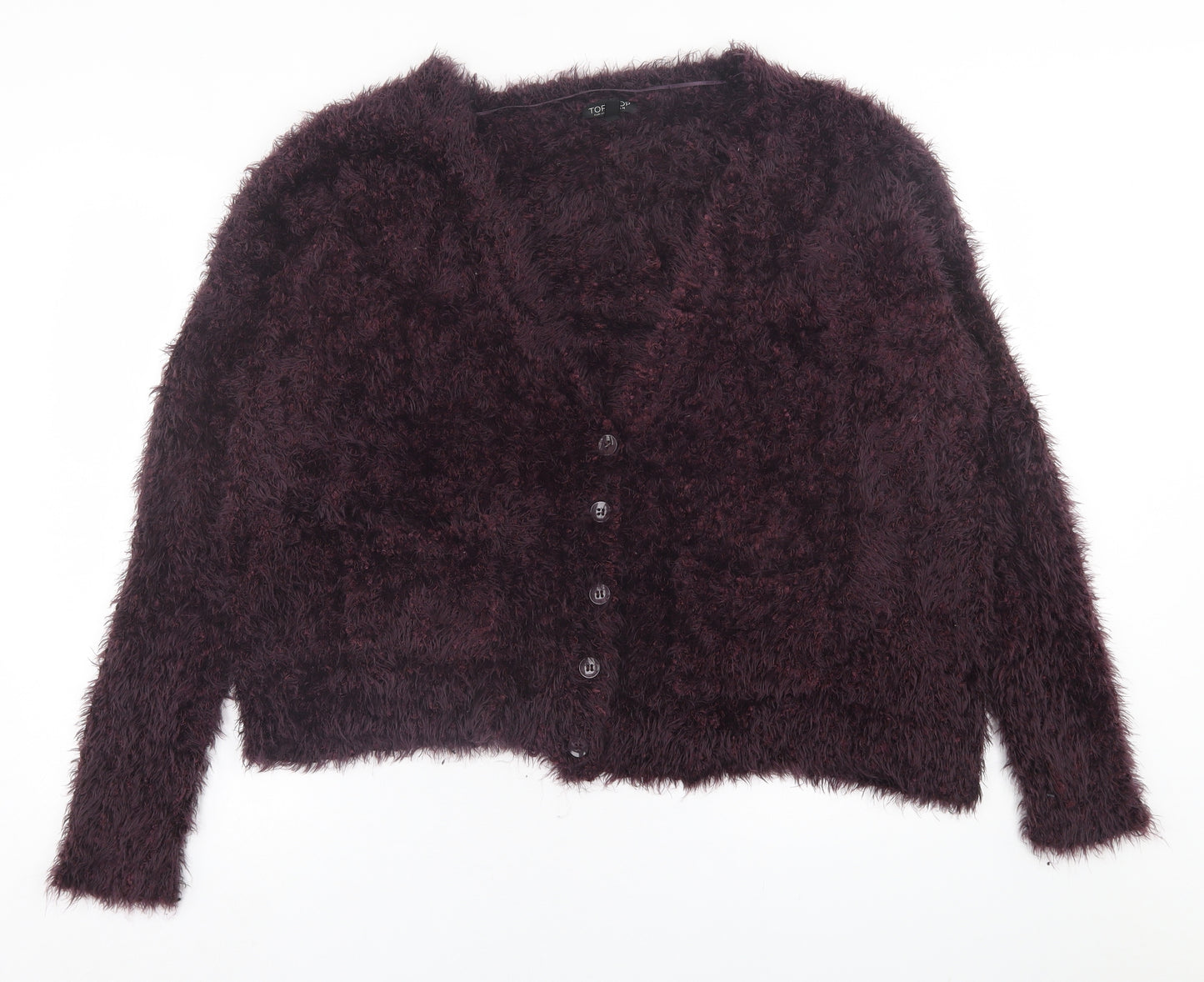 Topshop Womens Purple V-Neck  Nylon Cardigan Jumper Size 14