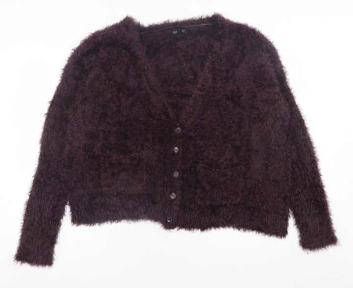Topshop Womens Purple V-Neck  Nylon Cardigan Jumper Size 14