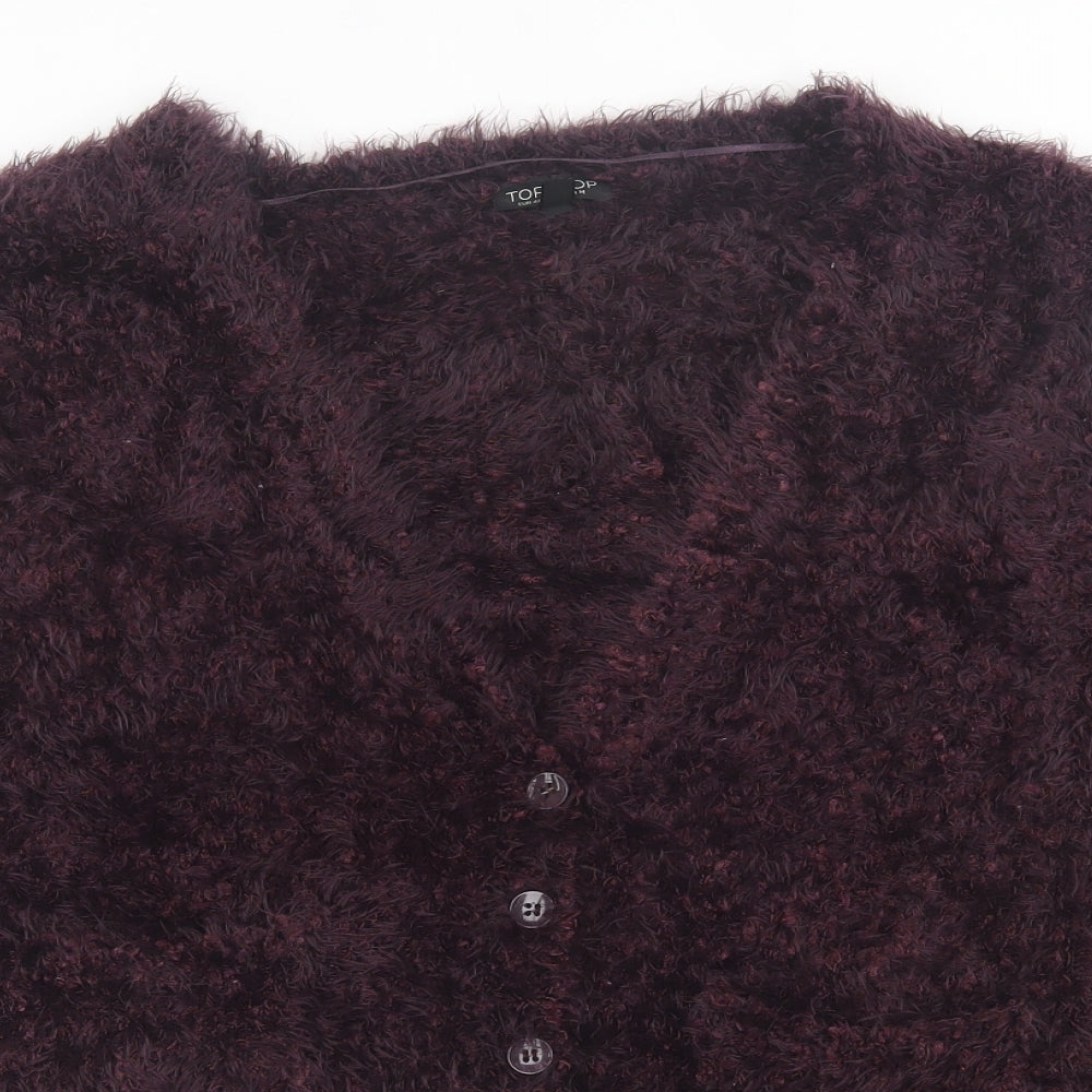 Topshop Womens Purple V-Neck  Nylon Cardigan Jumper Size 14