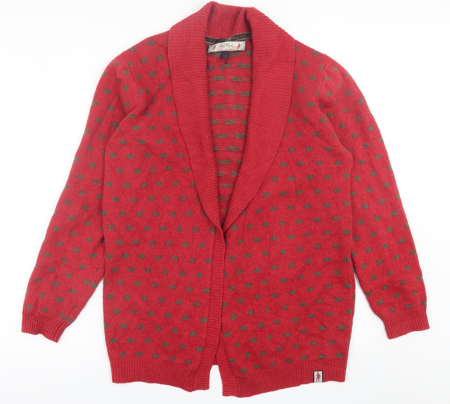 Jack turkey  Womens Red V-Neck Geometric Wool Cardigan Jumper Size 12