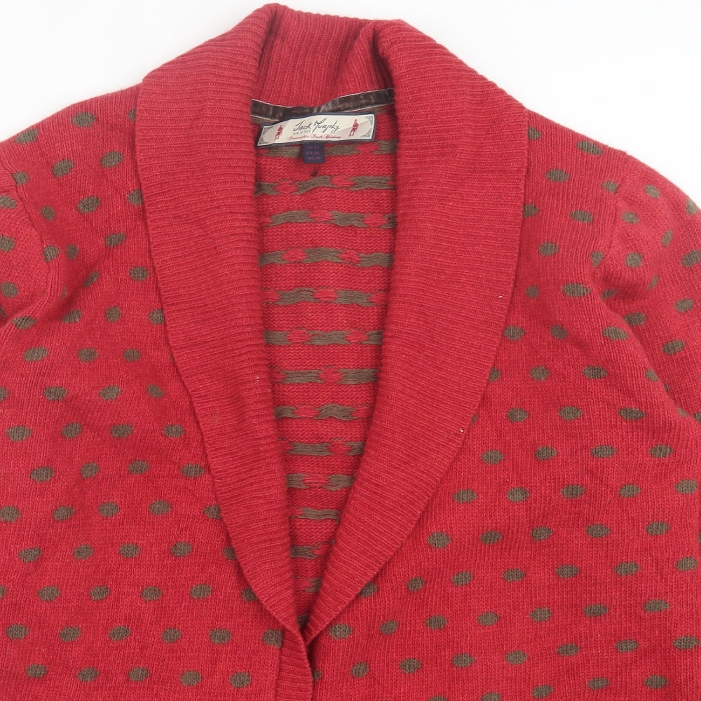 Jack turkey  Womens Red V-Neck Geometric Wool Cardigan Jumper Size 12