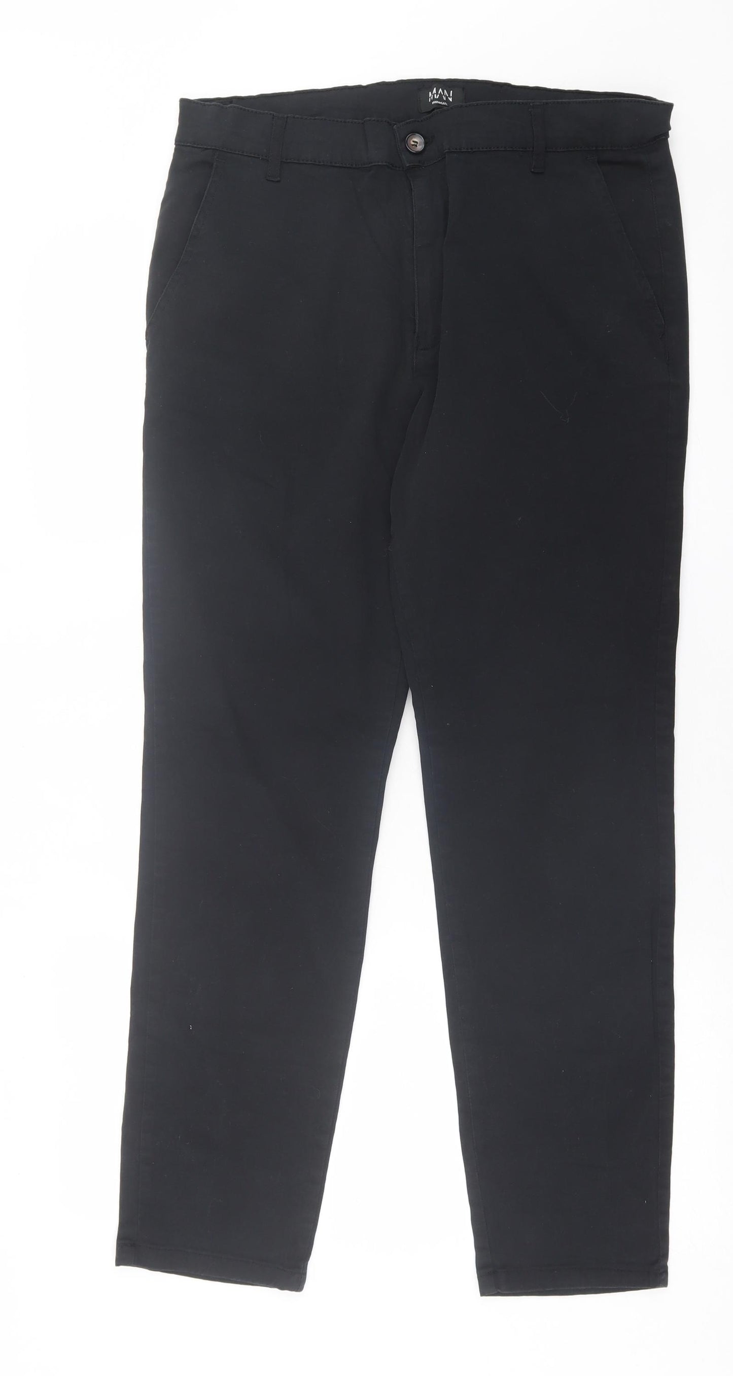 Boohoo Mens Black  Cotton Chino Trousers Size 36 in L30 in Regular Button