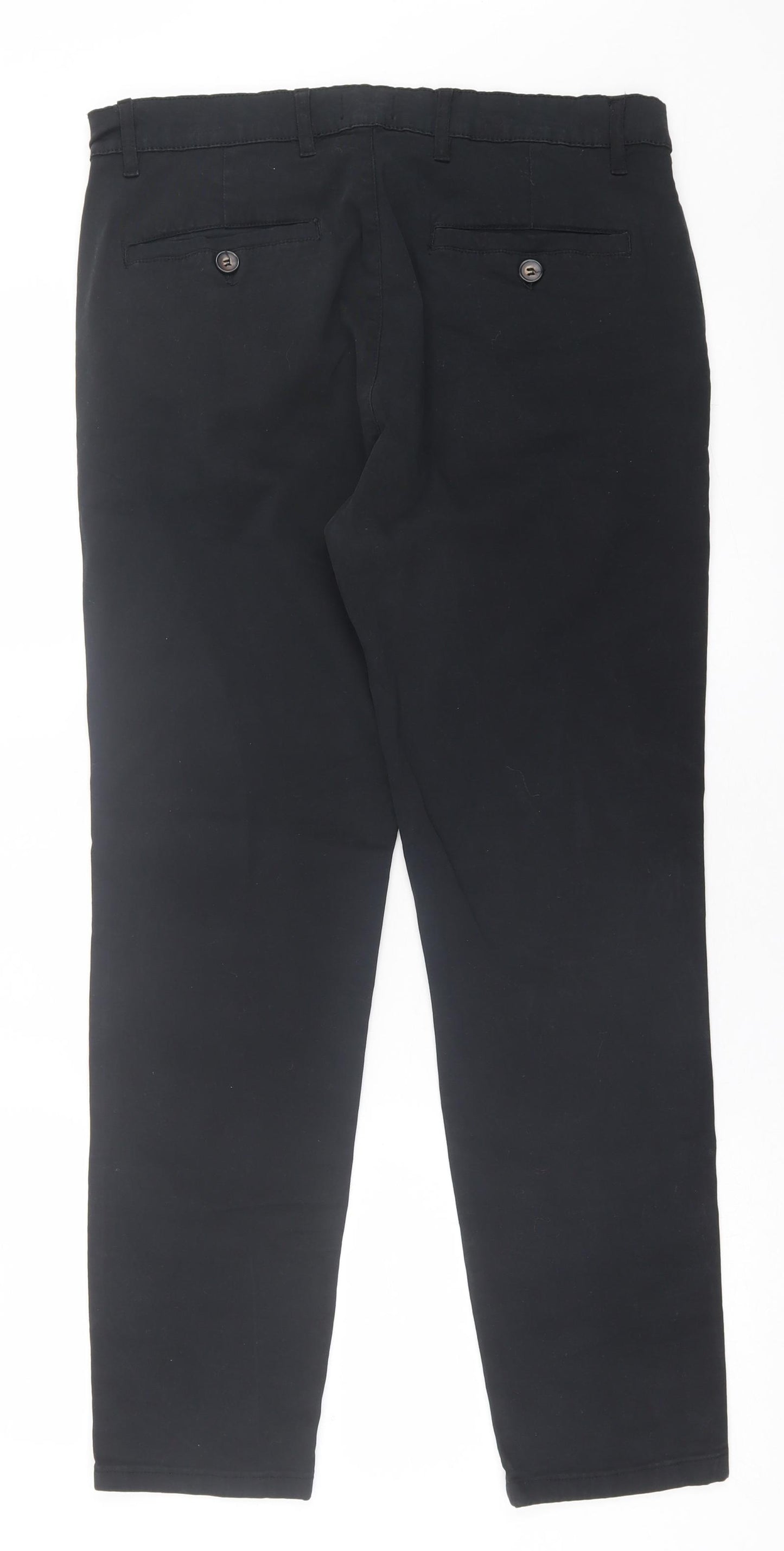 Boohoo Mens Black  Cotton Chino Trousers Size 36 in L30 in Regular Button