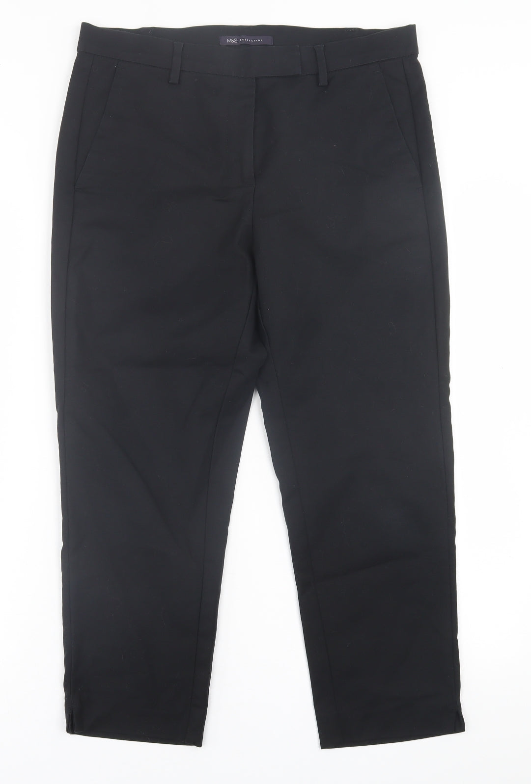 Marks and Spencer Womens Black  Cotton Trousers  Size 12 L24 in Regular Hook & Eye
