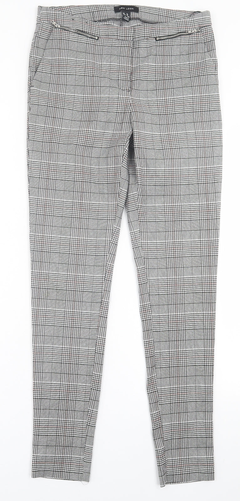 New Look Womens Grey Plaid Polyester Trousers  Size 12 L30 in Regular Hook & Eye