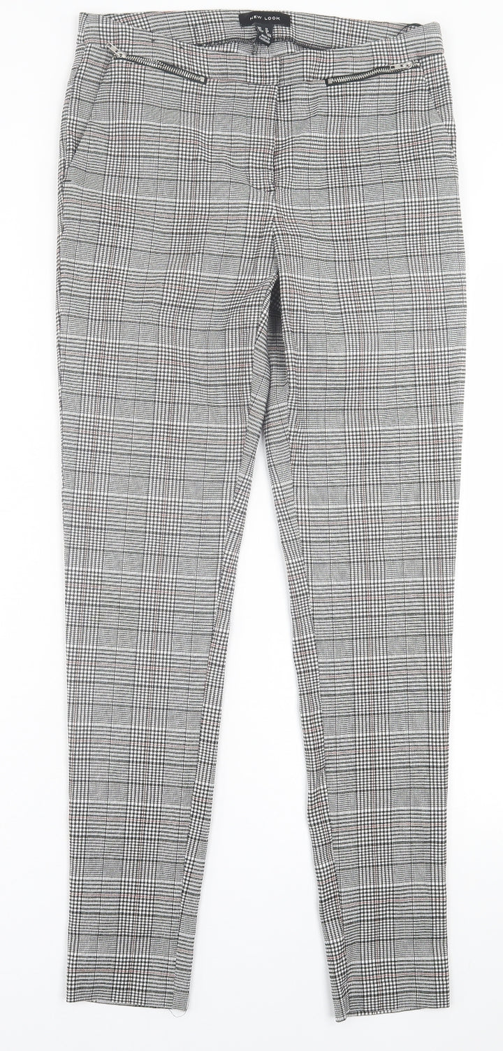 New Look Womens Grey Plaid Polyester Trousers  Size 12 L30 in Regular Hook & Eye