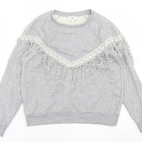 River Island Womens Grey Crew Neck  Cotton Pullover Jumper Size 8
