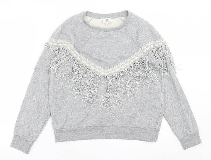 River Island Womens Grey Crew Neck  Cotton Pullover Jumper Size 8