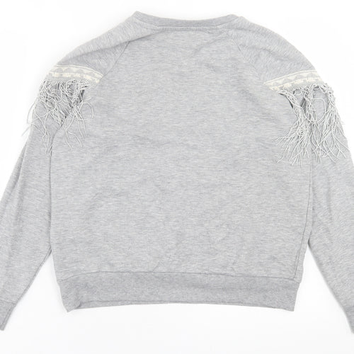 River Island Womens Grey Crew Neck  Cotton Pullover Jumper Size 8