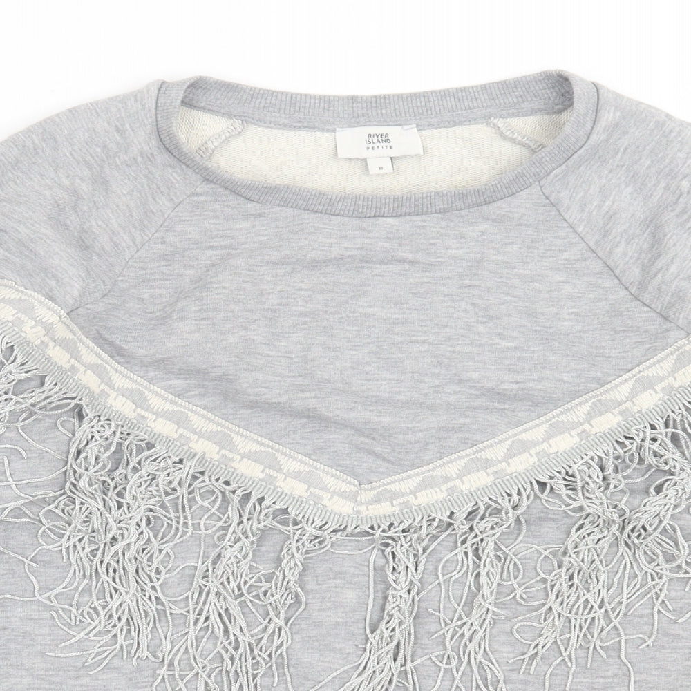 River Island Womens Grey Crew Neck  Cotton Pullover Jumper Size 8