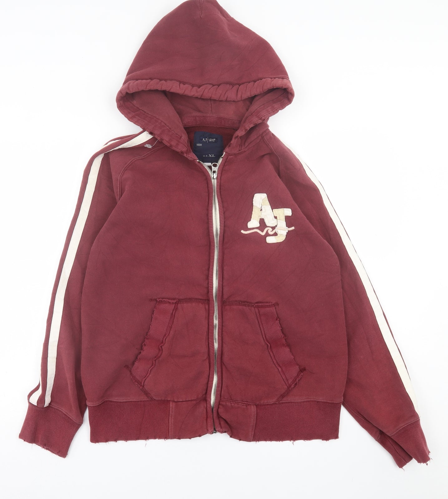 Armani Jeans Mens Red  Cotton Full Zip Hoodie Size XL