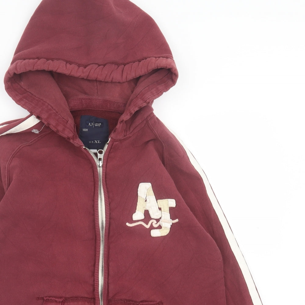 Armani Jeans Mens Red  Cotton Full Zip Hoodie Size XL