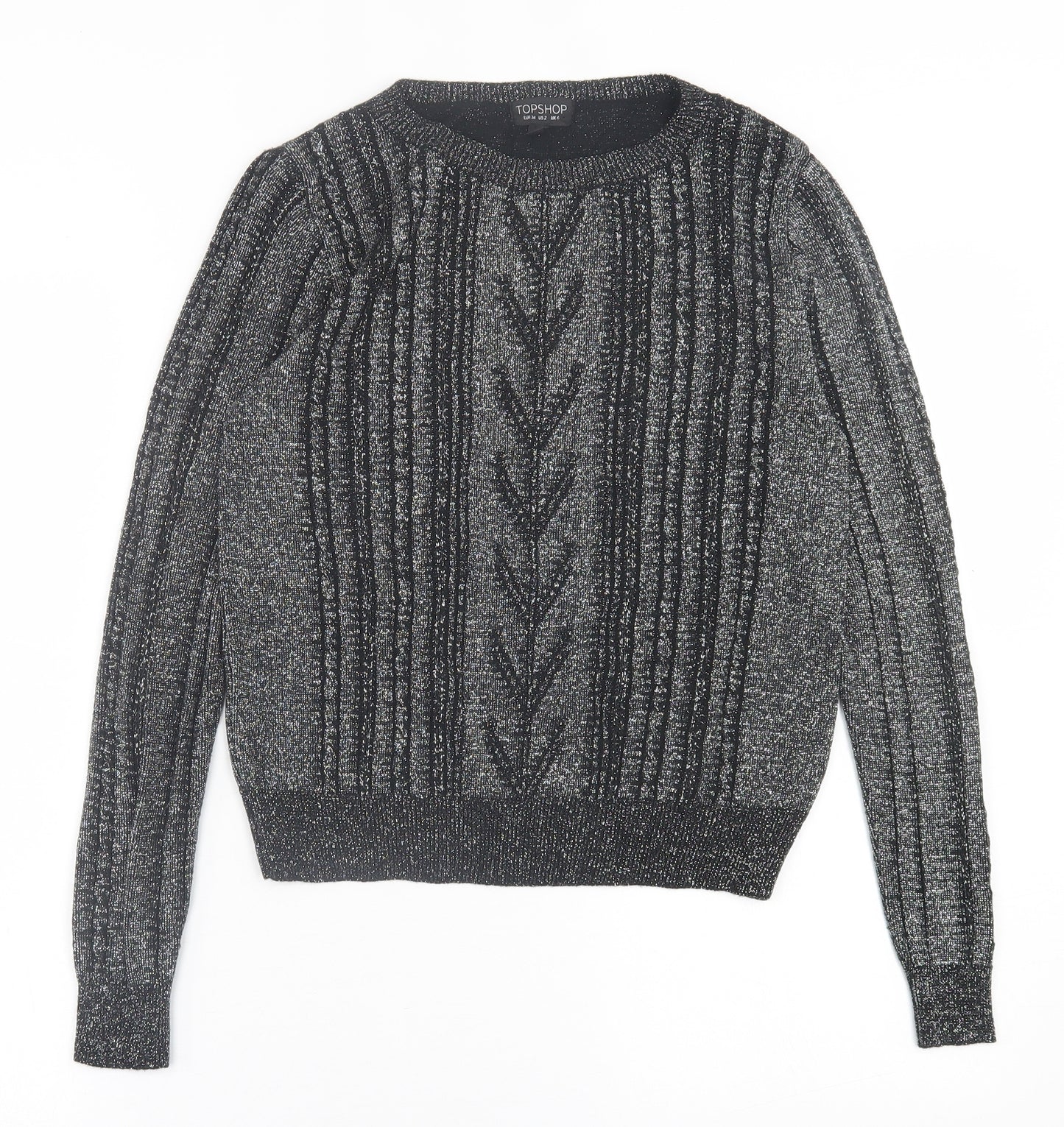 Topshop Womens Black  Polyester Basic T-Shirt Size 6 Crew Neck