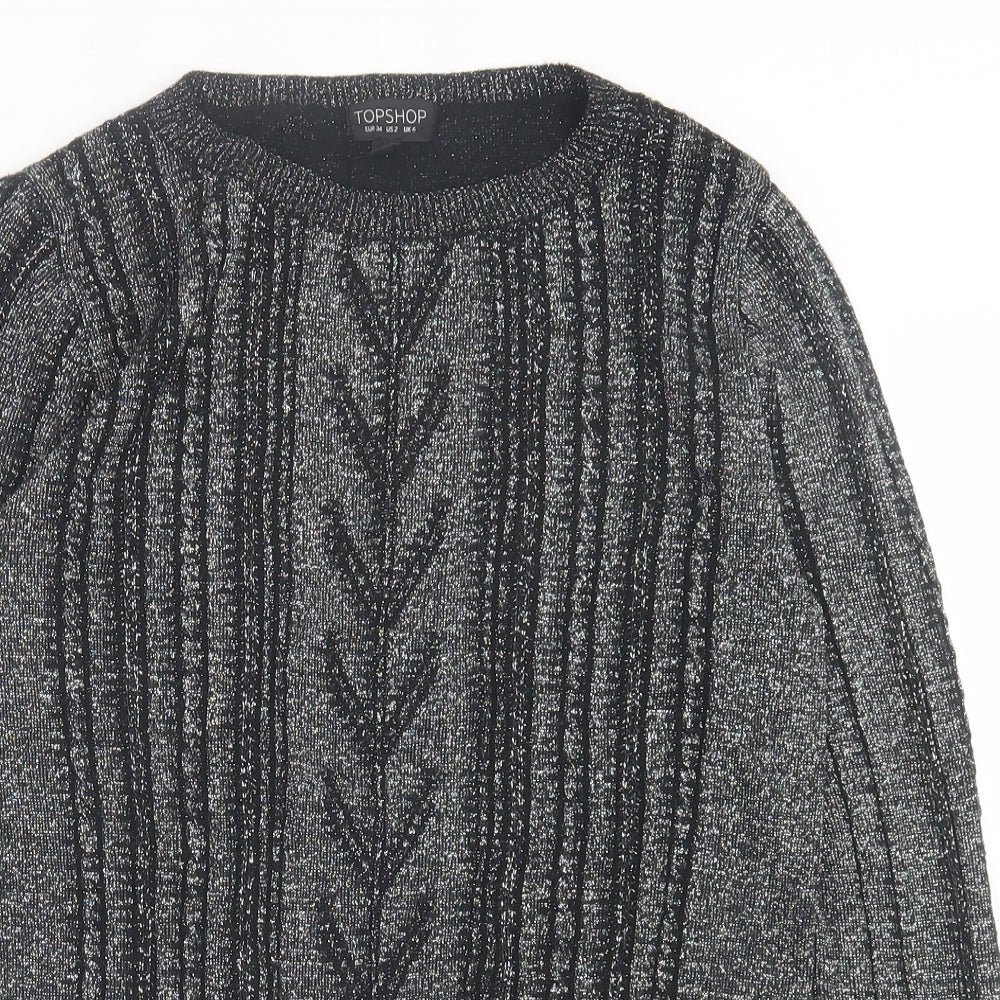 Topshop Womens Black  Polyester Basic T-Shirt Size 6 Crew Neck
