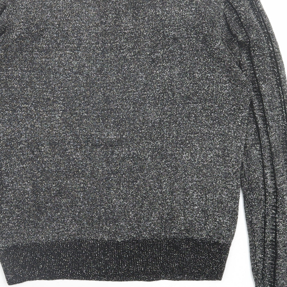 Topshop Womens Black  Polyester Basic T-Shirt Size 6 Crew Neck