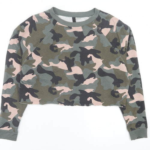 H&M Womens Green Camouflage Polyester Pullover Sweatshirt Size M  Pullover - Cropped