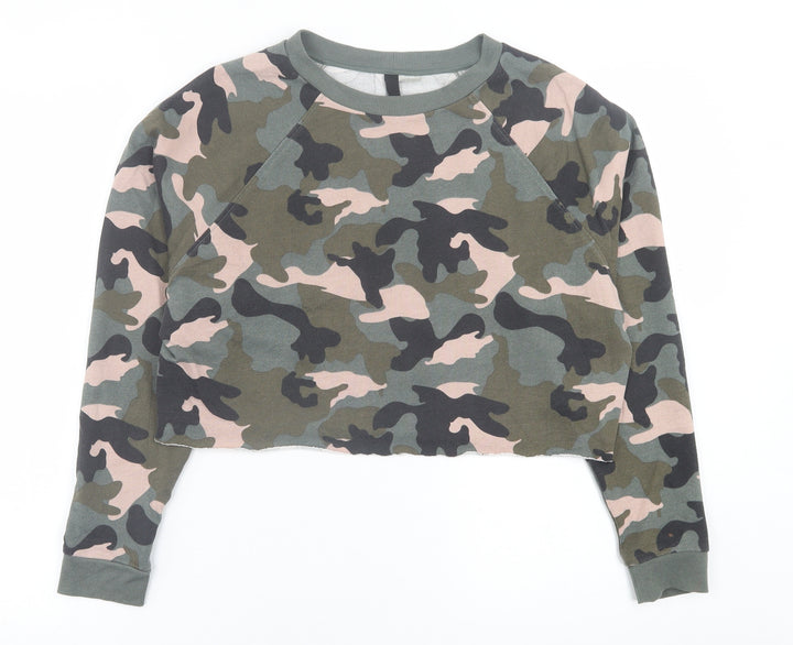 H&M Womens Green Camouflage Polyester Pullover Sweatshirt Size M Pullover - Cropped