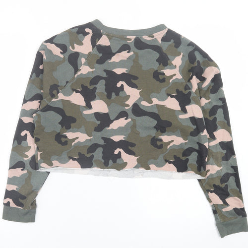 H&M Womens Green Camouflage Polyester Pullover Sweatshirt Size M  Pullover - Cropped