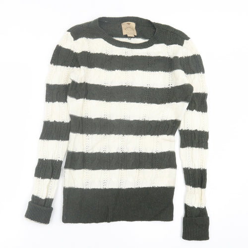 Aphorism Womens Green Crew Neck Striped Nylon Pullover Jumper Size M
