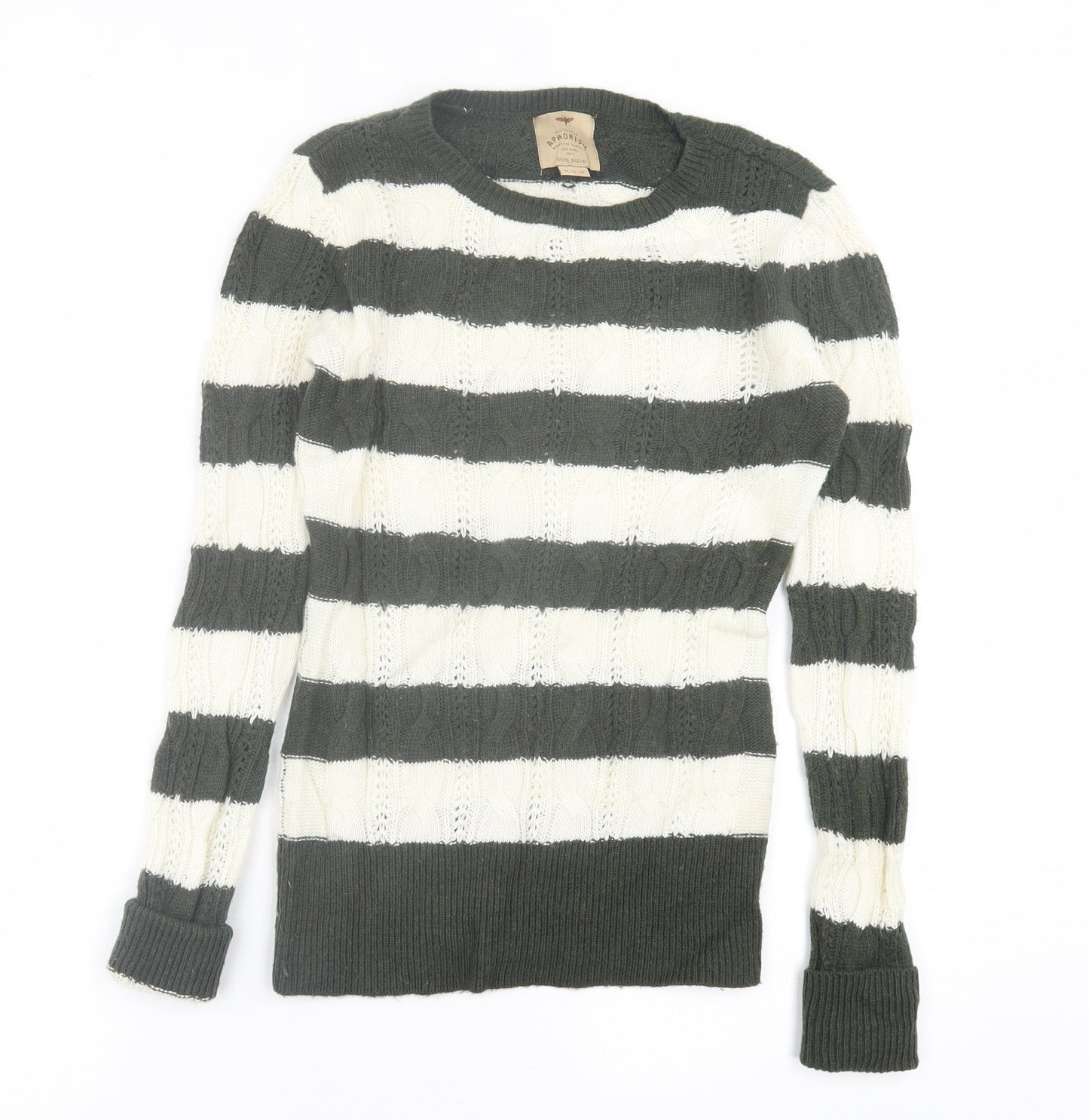 Aphorism Womens Green Crew Neck Striped Nylon Pullover Jumper Size M