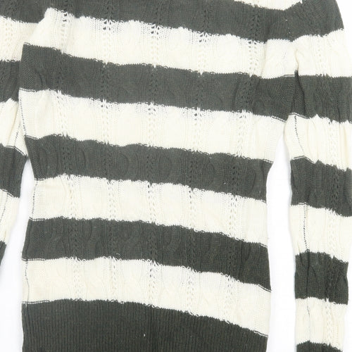 Aphorism Womens Green Crew Neck Striped Nylon Pullover Jumper Size M