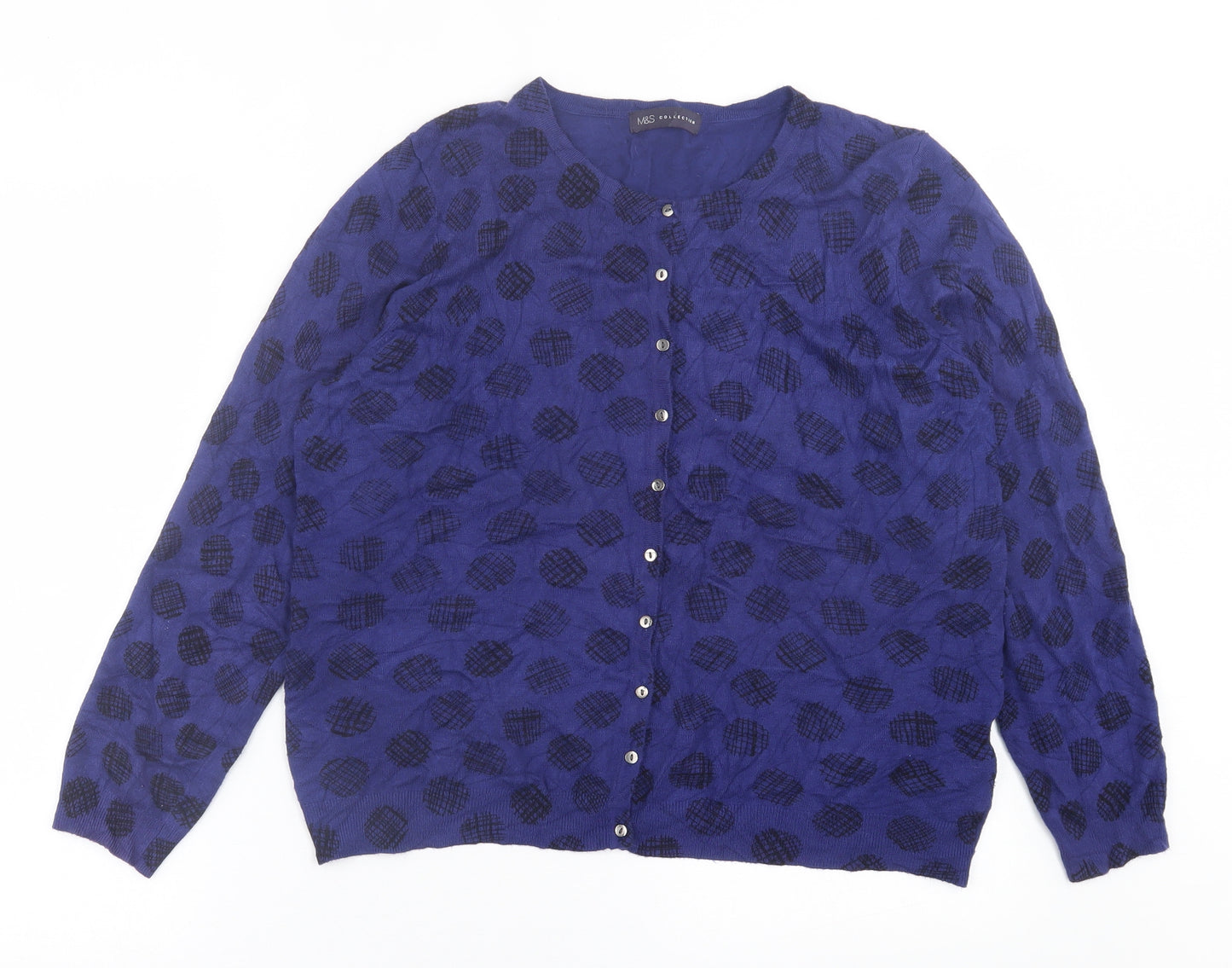 Marks and Spencer Womens Blue Crew Neck Geometric Viscose Cardigan Jumper Size 16