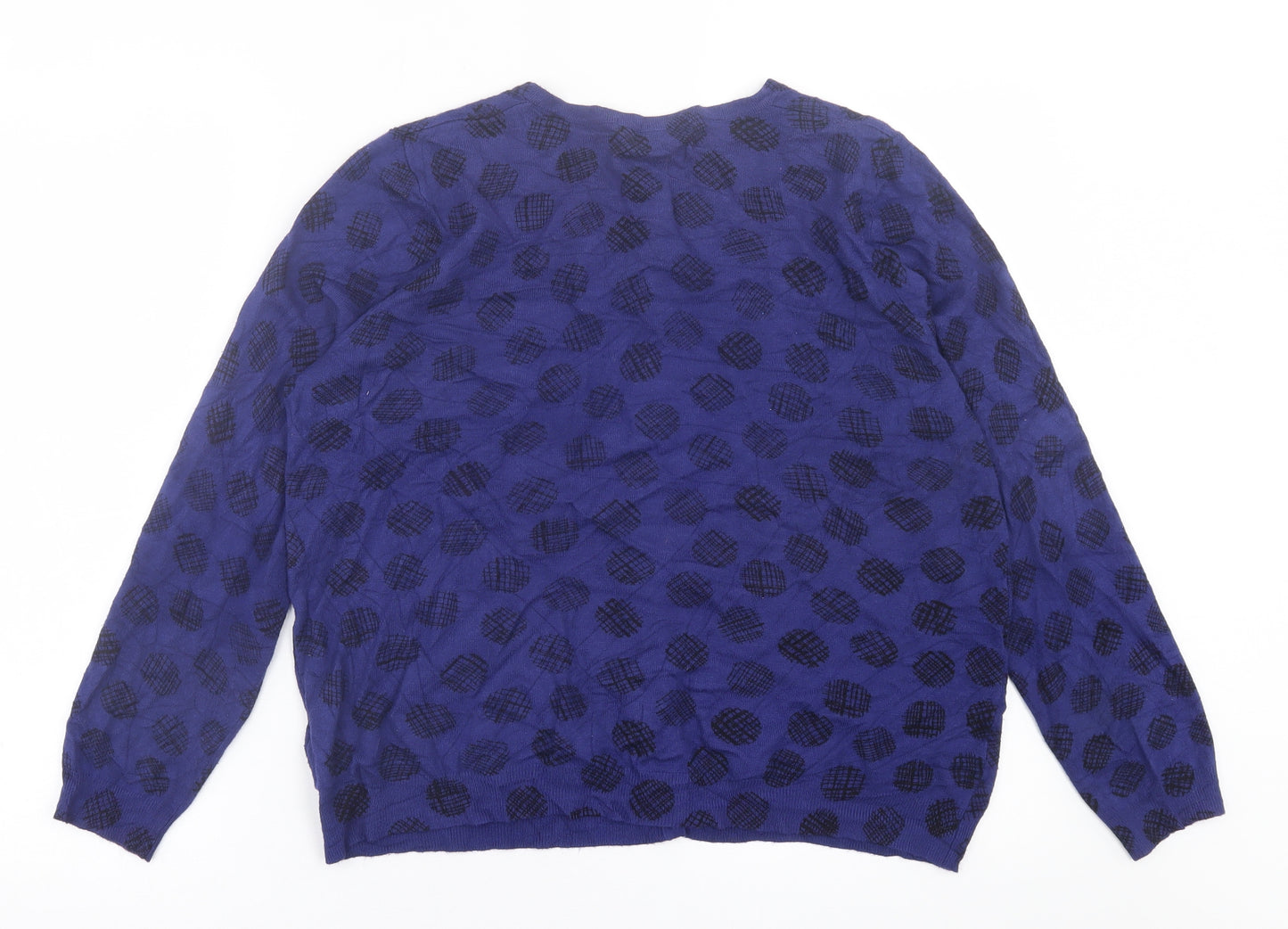 Marks and Spencer Womens Blue Crew Neck Geometric Viscose Cardigan Jumper Size 16