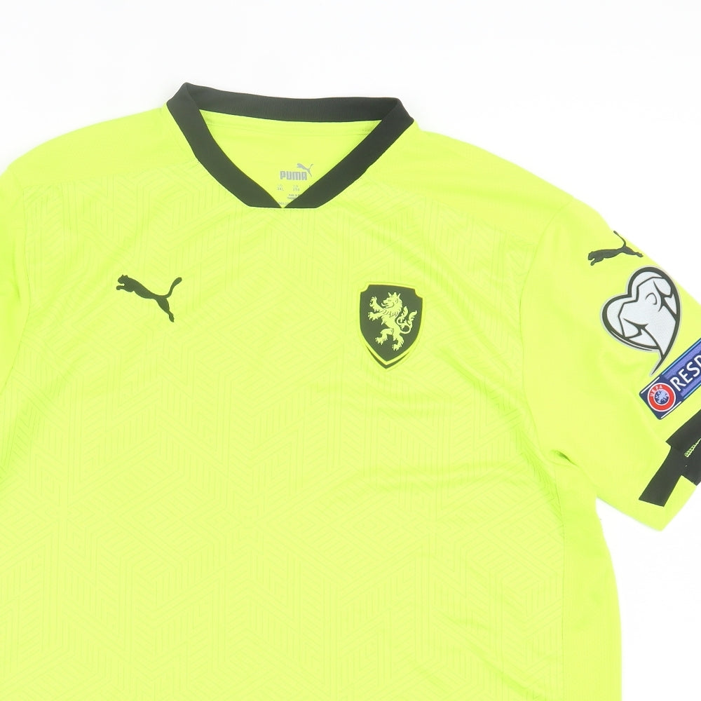 PUMA Mens Green  Polyester Basic T-Shirt Size 3XL V-Neck Pullover - Czech Republic FC
