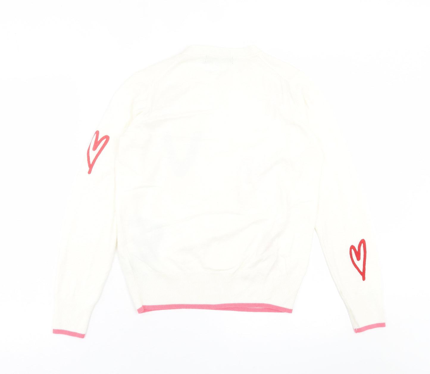 Marks and Spencer Womens White Crew Neck Geometric Acrylic Pullover Jumper Size 8