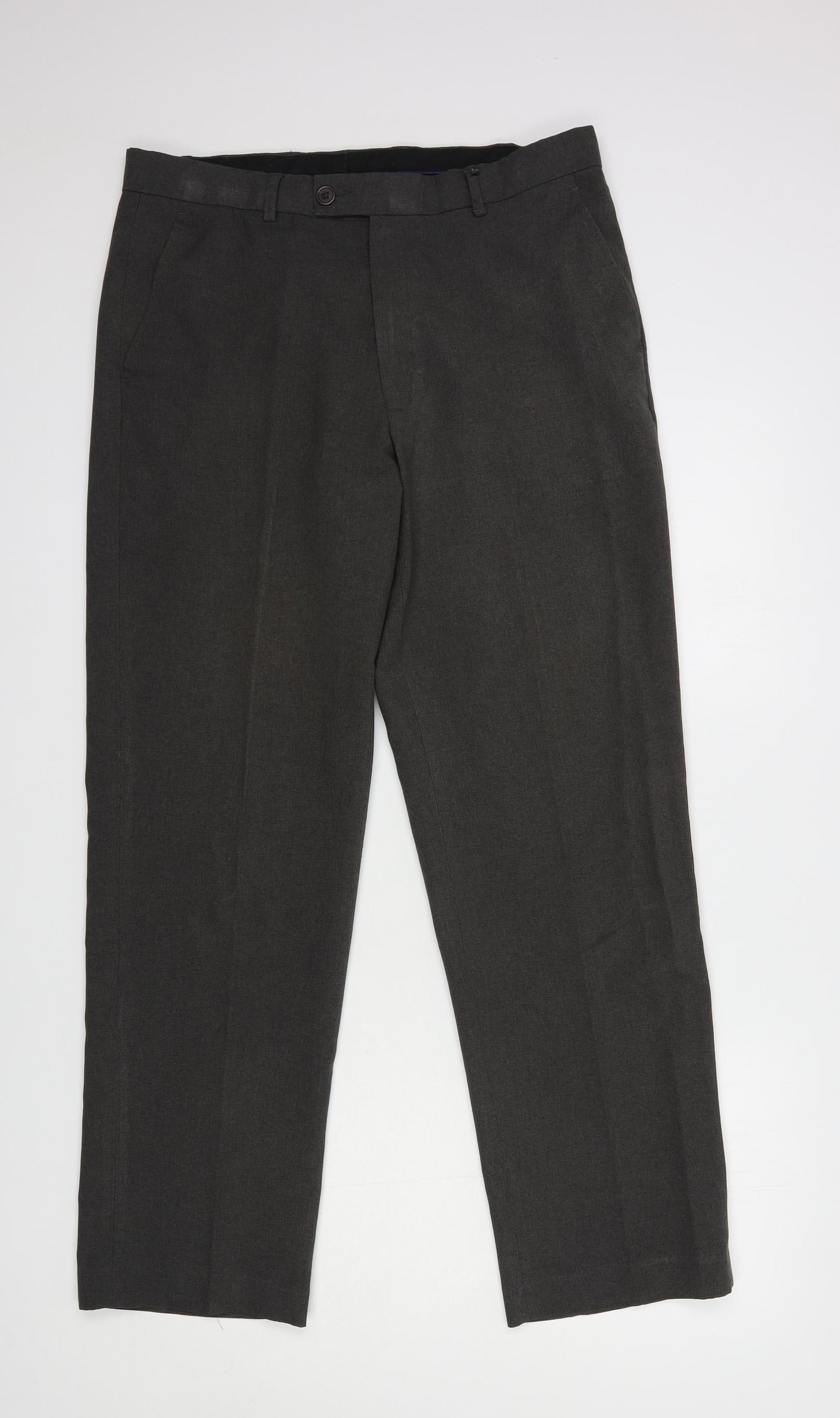 Taylor & Wright Mens Grey  Polyester Dress Pants Trousers Size 34 in L31 in Regular Button