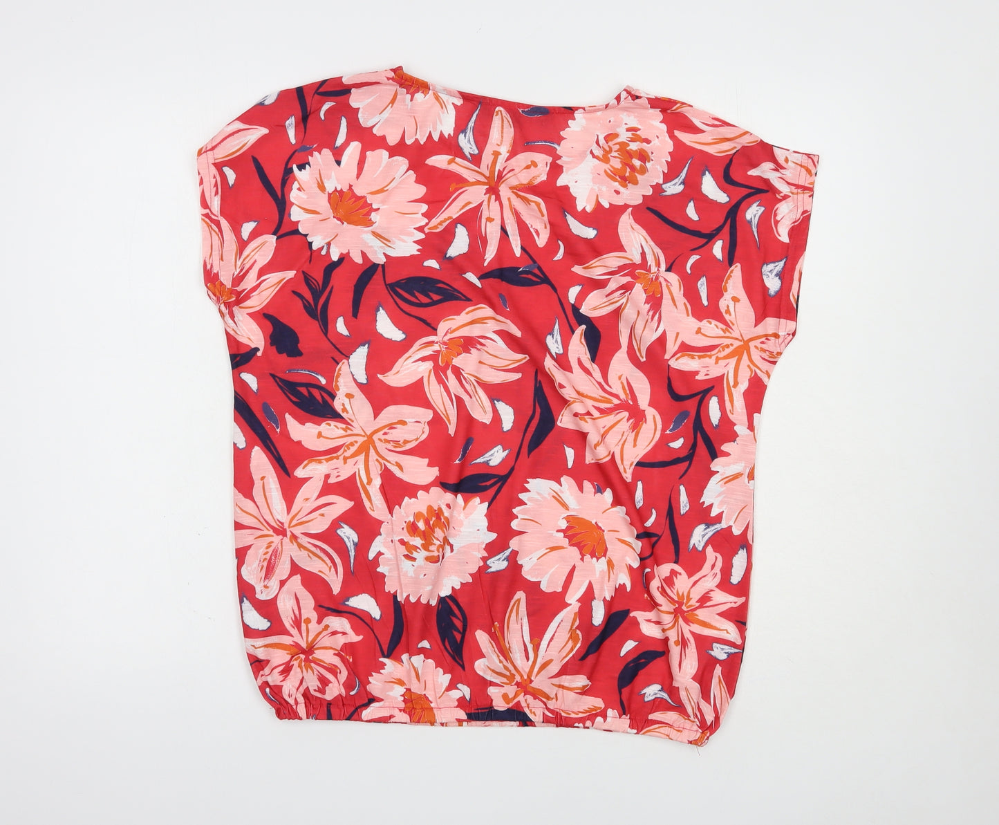 Bonmarché Womens Red Floral Polyester Basic T-Shirt Size 14 Crew Neck