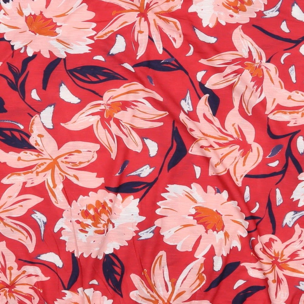 Bonmarché Womens Red Floral Polyester Basic T-Shirt Size 14 Crew Neck