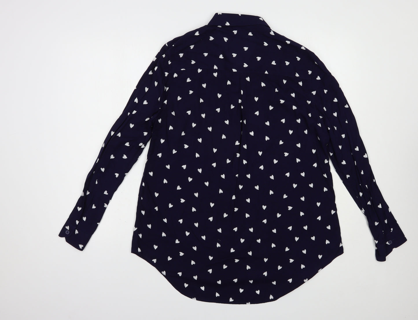 Bonmarché Womens Blue Geometric Viscose Basic Button-Up Size 16 Collared - Heart Print