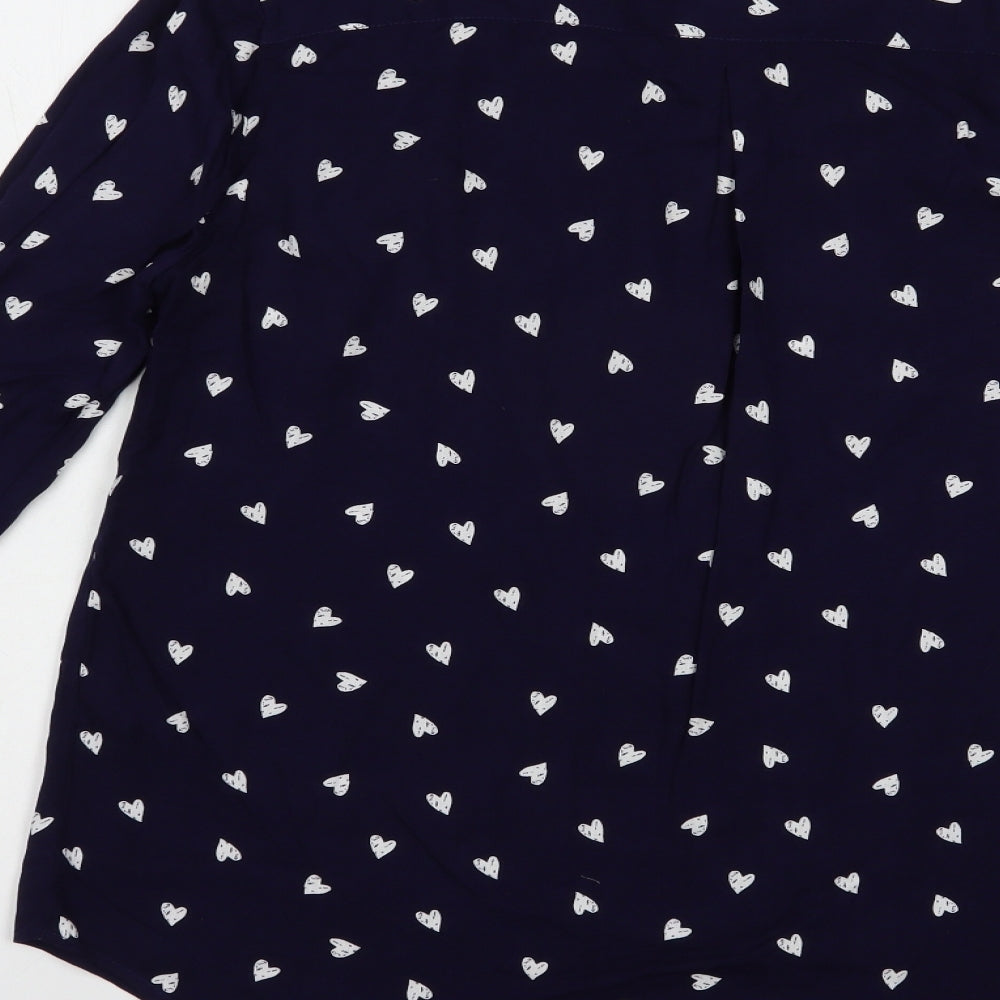 Bonmarché Womens Blue Geometric Viscose Basic Button-Up Size 16 Collared - Heart Print
