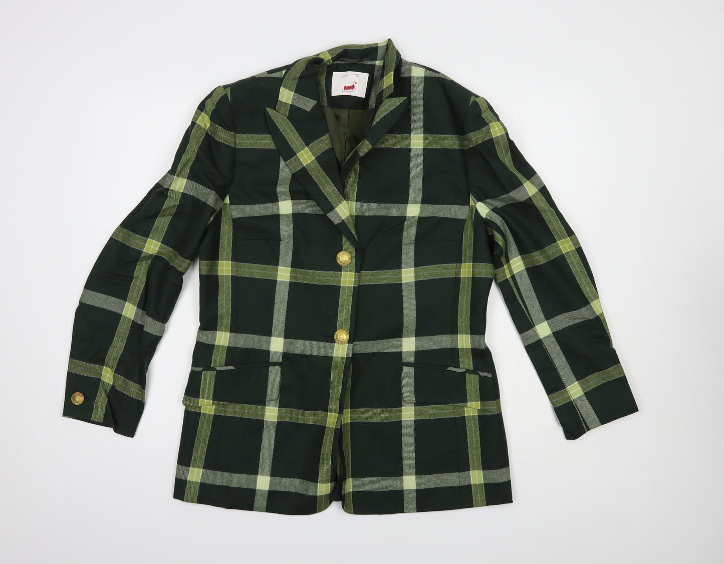 Mondi Womens Green Plaid  Jacket Blazer Size 12  Button