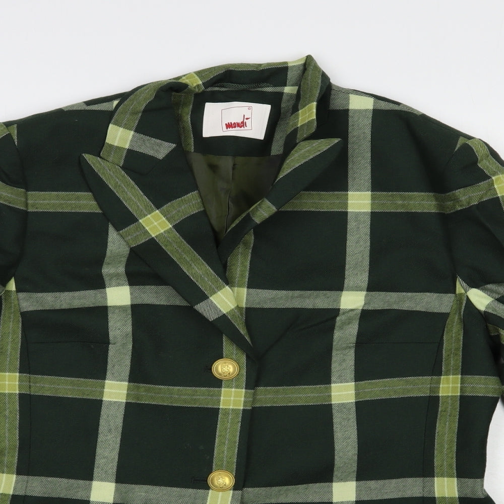 Mondi Womens Green Plaid  Jacket Blazer Size 12  Button