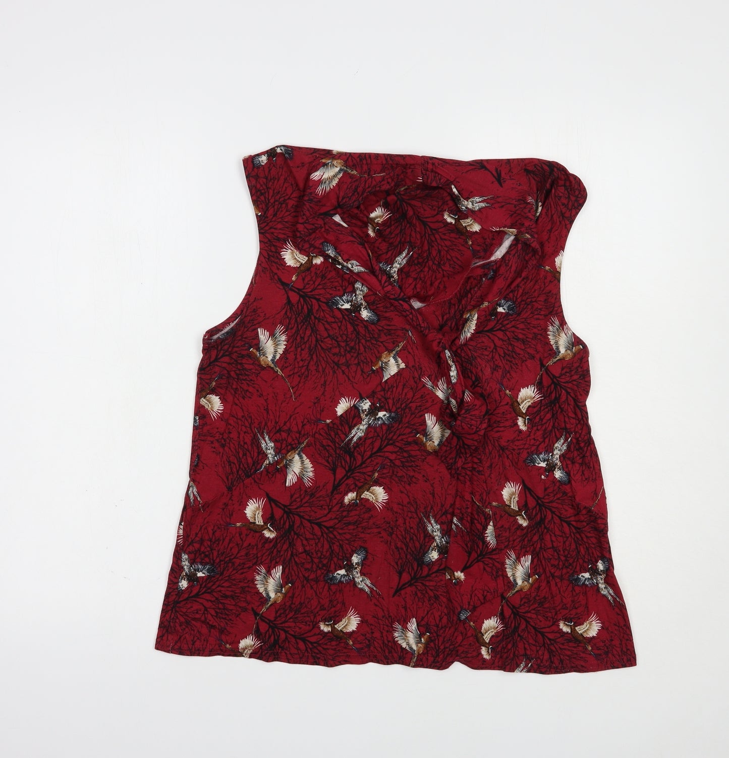 TU Womens Red Geometric Viscose Basic Blouse Size 14 V-Neck - Birds