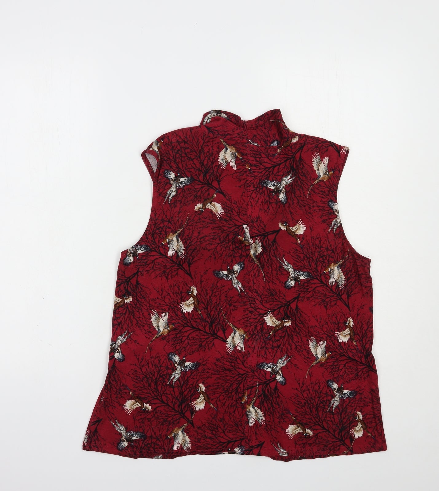 TU Womens Red Geometric Viscose Basic Blouse Size 14 V-Neck - Birds
