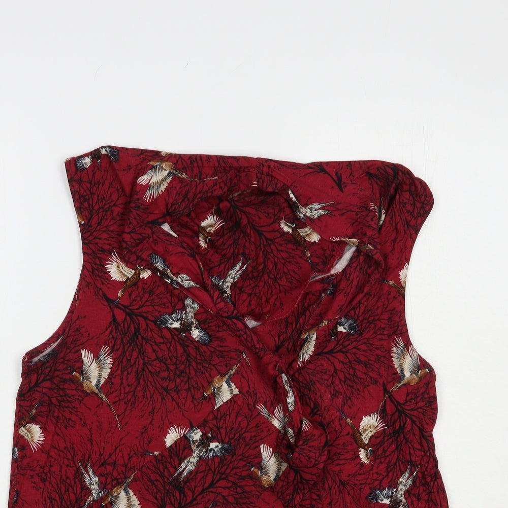 TU Womens Red Geometric Viscose Basic Blouse Size 14 V-Neck - Birds