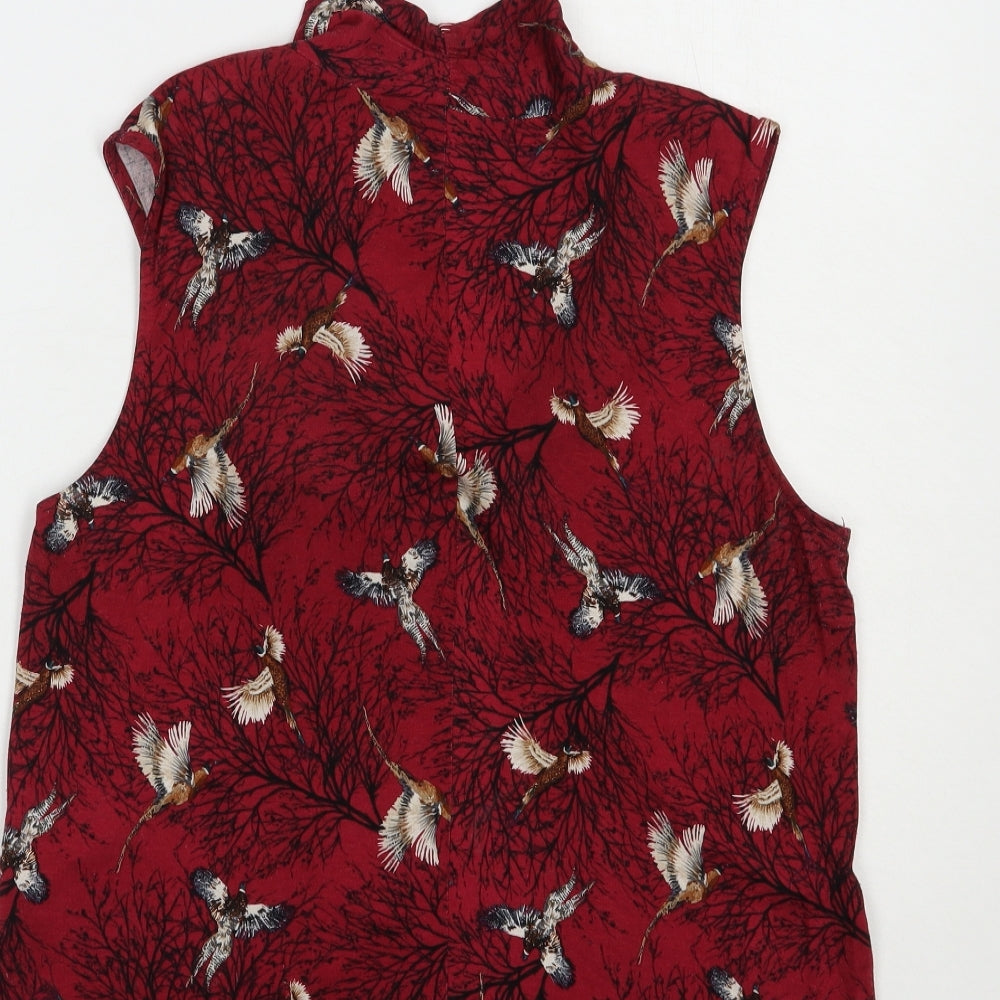 TU Womens Red Geometric Viscose Basic Blouse Size 14 V-Neck - Birds