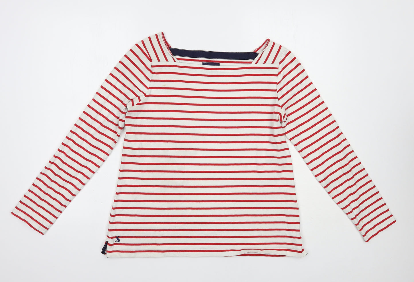 Joul Womens White Striped Cotton Basic T-Shirt Size 12 Square Neck
