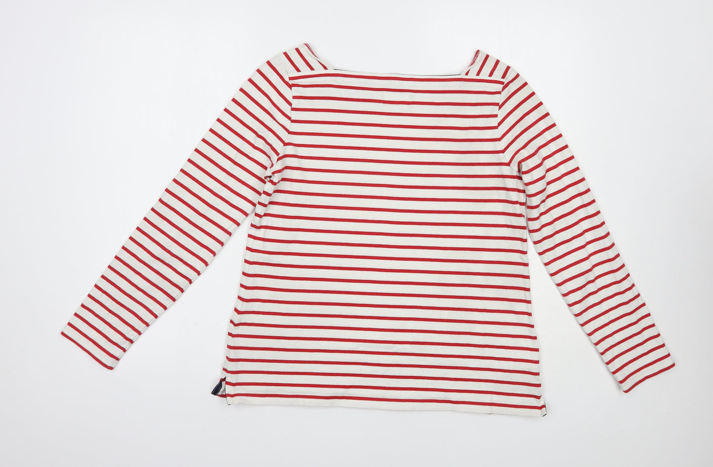 Joul Womens White Striped Cotton Basic T-Shirt Size 12 Square Neck