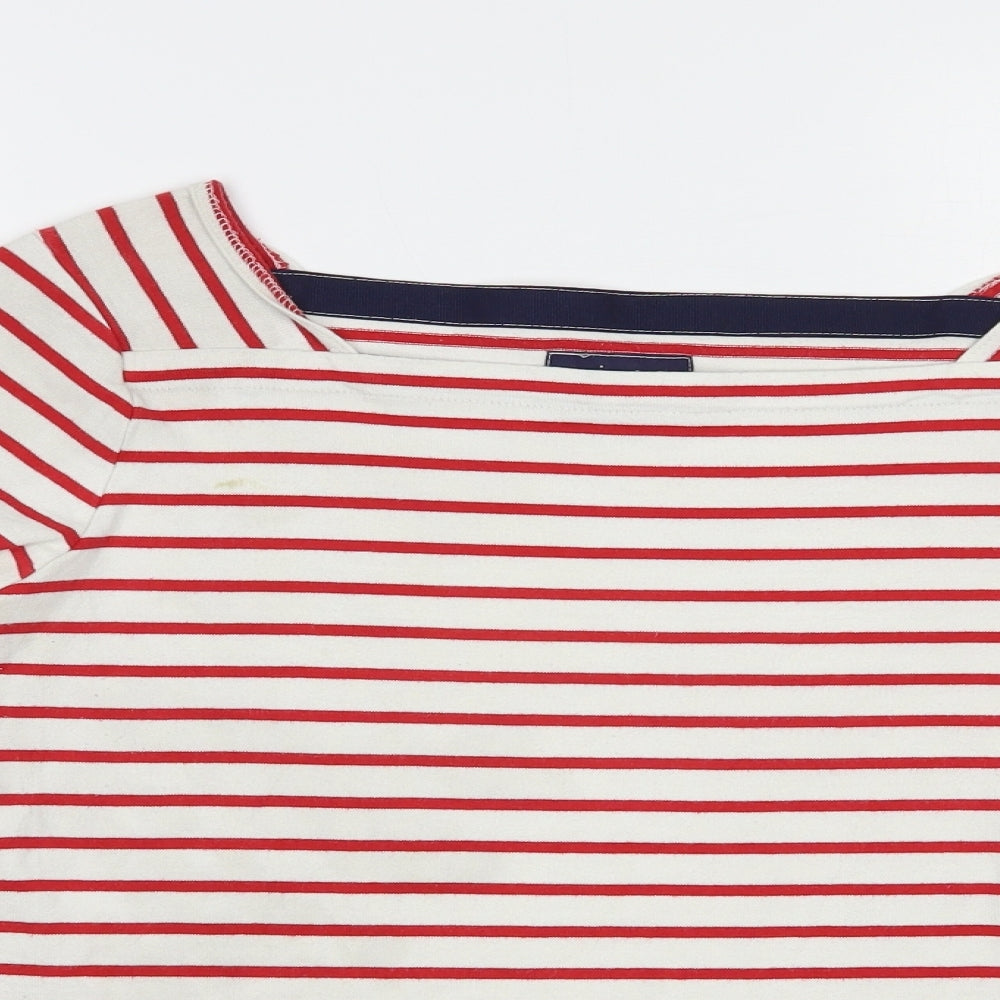 Joul Womens White Striped Cotton Basic T-Shirt Size 12 Square Neck
