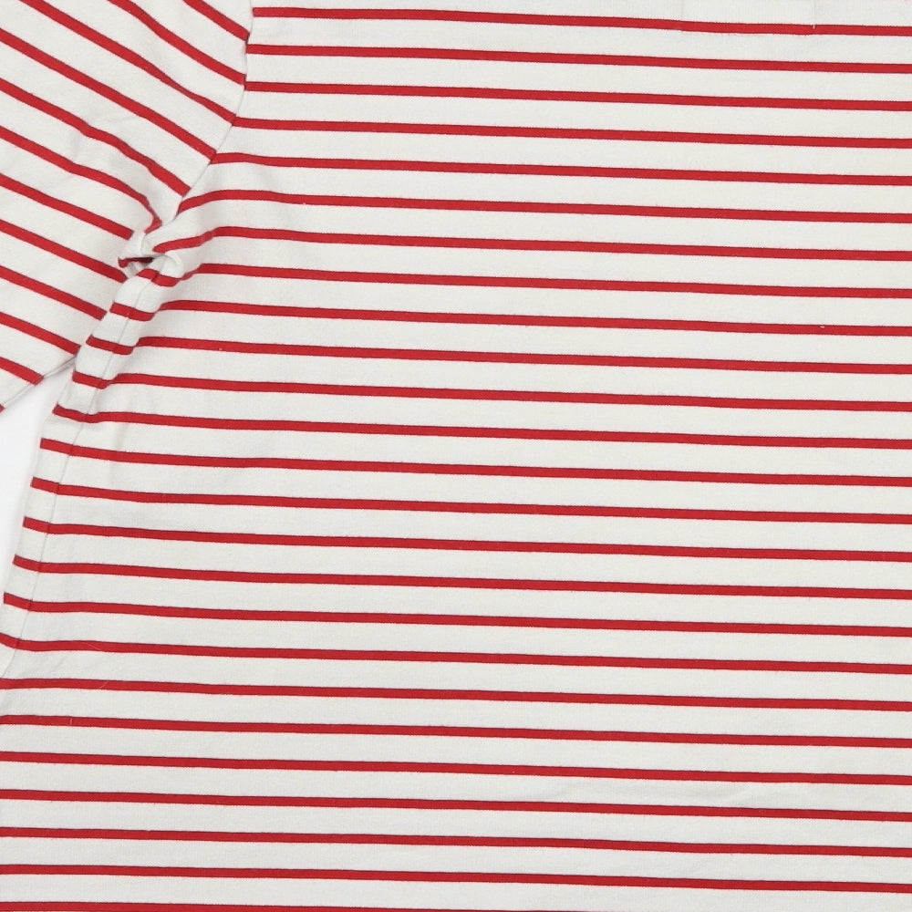 Joul Womens White Striped Cotton Basic T-Shirt Size 12 Square Neck