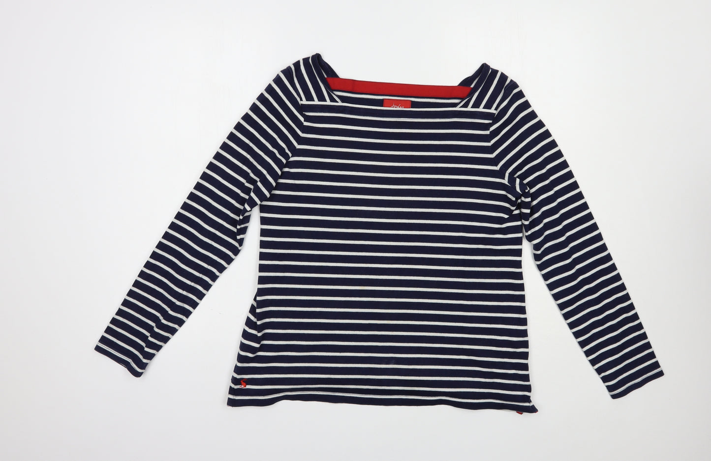 Joules Womens Blue Striped Cotton Basic T-Shirt Size 12 Square Neck