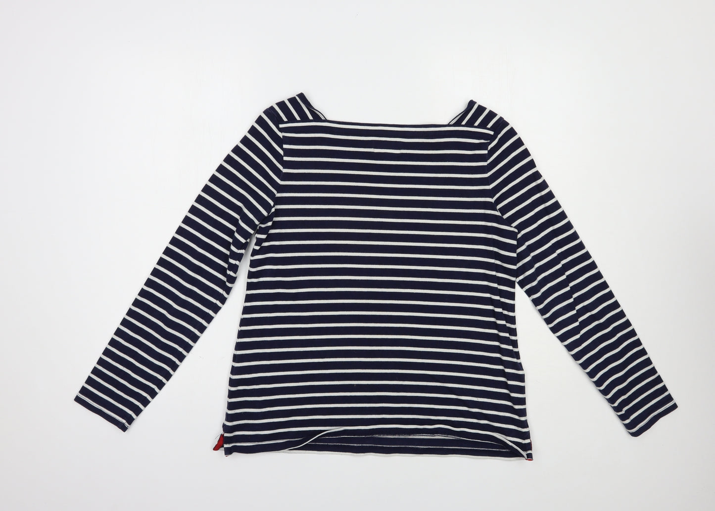 Joules Womens Blue Striped Cotton Basic T-Shirt Size 12 Square Neck