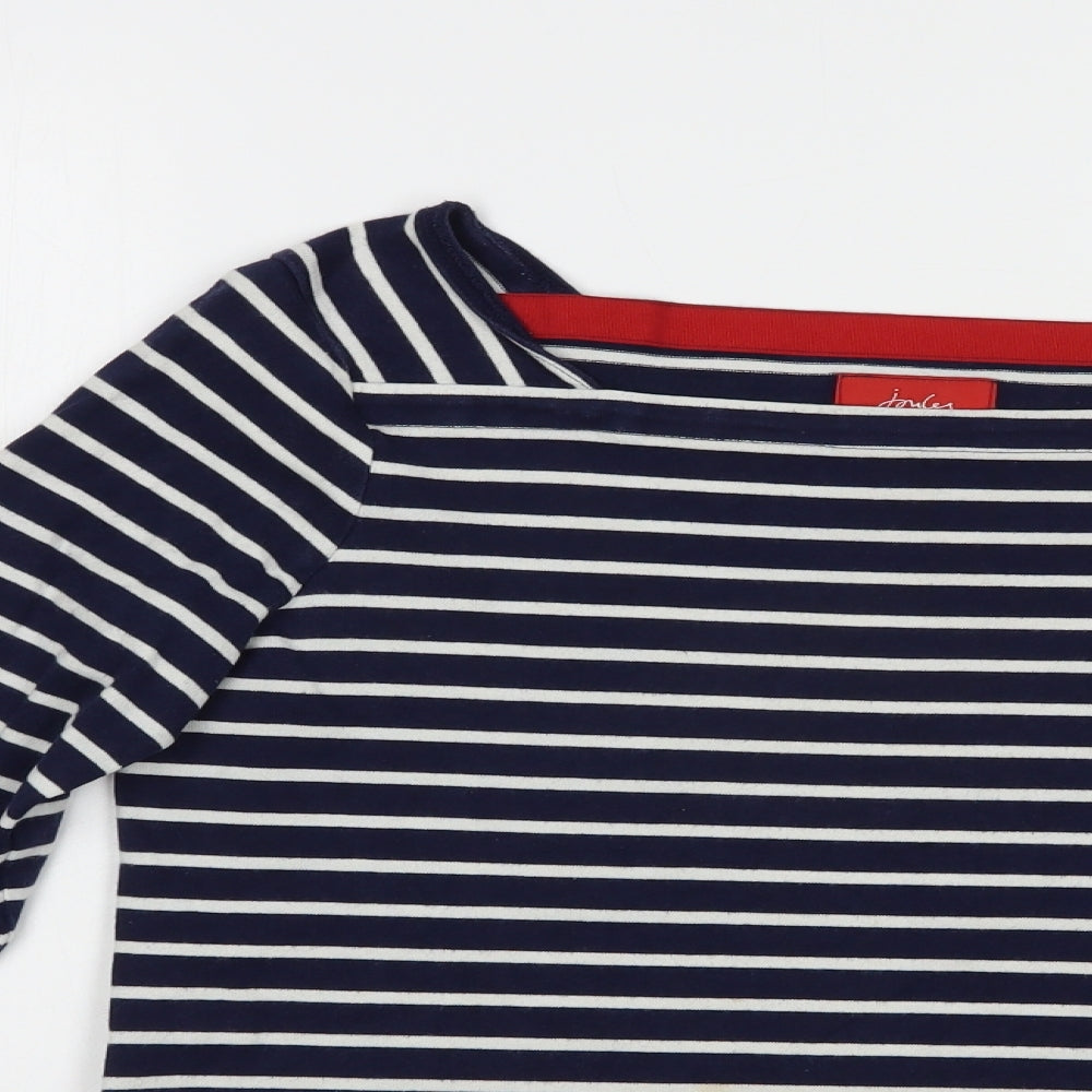 Joules Womens Blue Striped Cotton Basic T-Shirt Size 12 Square Neck